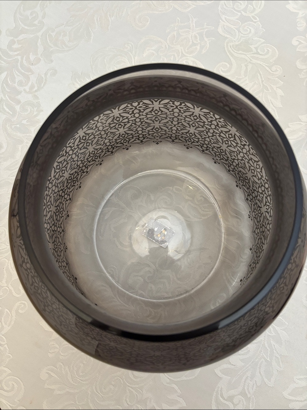 Lenox Smoke Gray Glass Decorative Vase with Floral Filigree